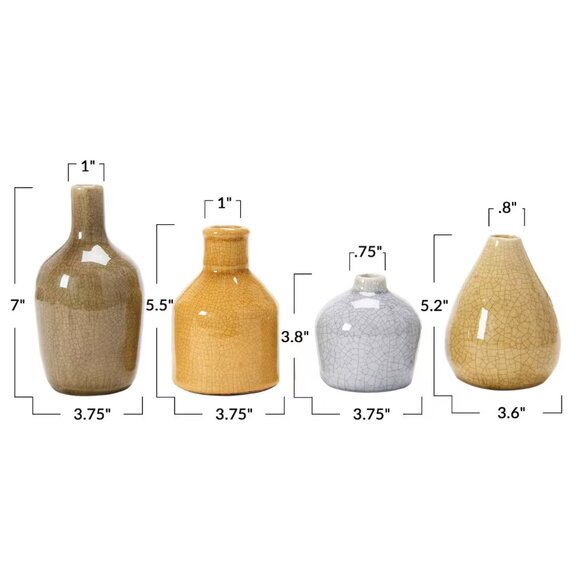 Stoneware Crackle Glaze Bud Vase Set/NWT - Picture 4 of 9